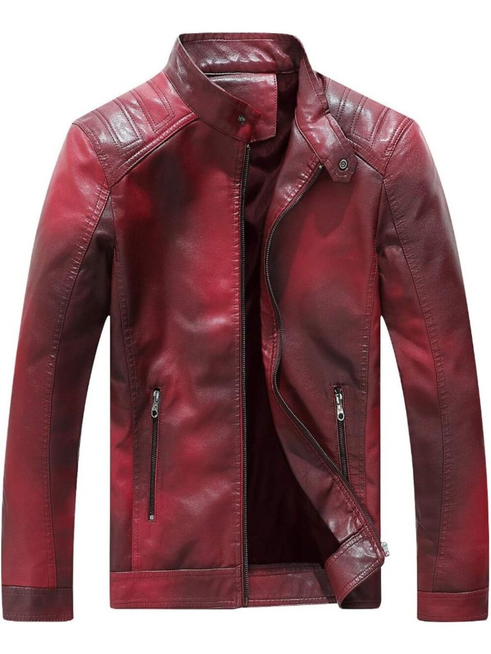 Red Leather Jacket Men Casual Camo